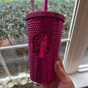 Starbucks Sangria Bling Studded Magenta Metallic Chrome Pink Grande Tumbler NWT